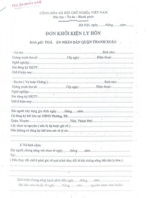 đơn khởi kiện ly hôn