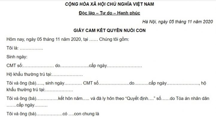 giấy cam kết quyền nuôi con