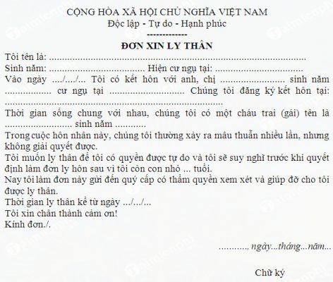 đơn xin ly thân