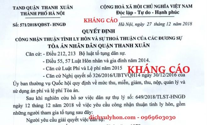 kháng cáo quyết định công nhận thuận tình ly hôn